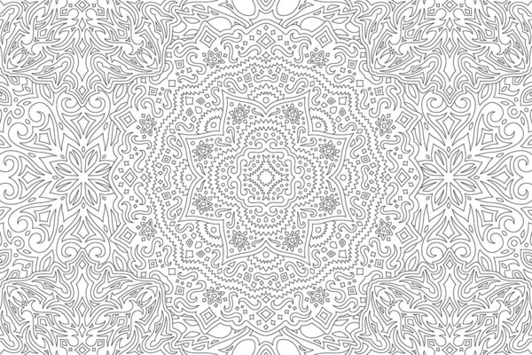Beautiful Monochrome Vector Illustration Adult Coloring Book Abstract Linear Eastern — Vettoriale Stock