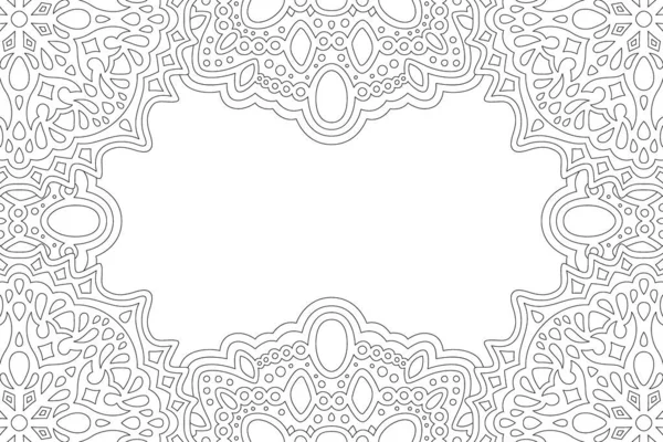 Yetişkin renklendirme kitabı sayfası için soyut dikdörtgen kenarı ve beyaz kopya alanı ile güzel monokrom doğrusal vektör çizimi