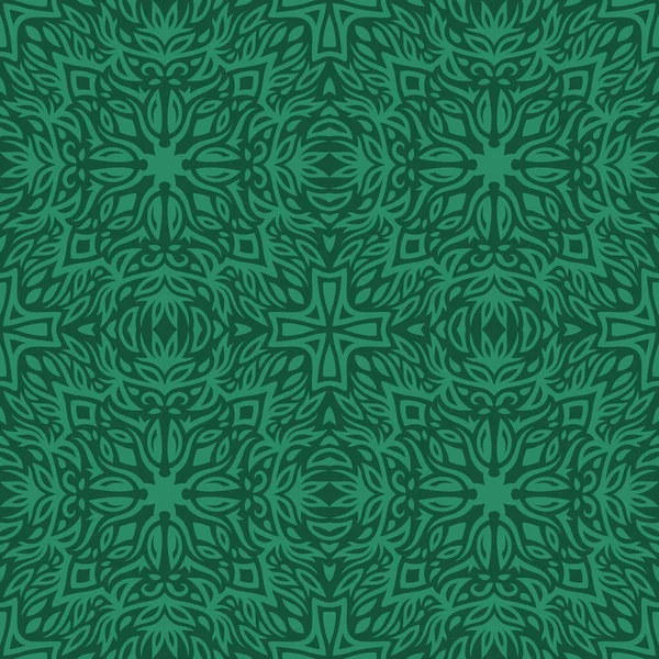 Beautiful Vector Illustration Abstract Green Tribal Seamless Pattern Dark Background — Stock Vector