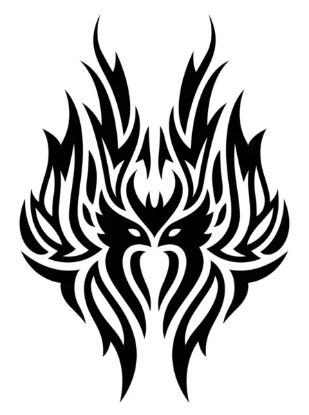 白い背景に隔離された炎のマスクと美しい黒の部族の入れ墨ベクトルパターン — ストックベクタ