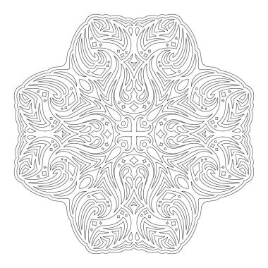 Beyaz arkaplanda soyut vintage desenli yetişkin boyama kitabı sayfası için güzel monokrom doğrusal vektör çizimi