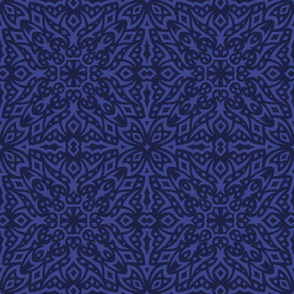 Beautiful Vector Illustration Abstract Blue Tribal Seamless Pattern Dark Background — Vetor de Stock