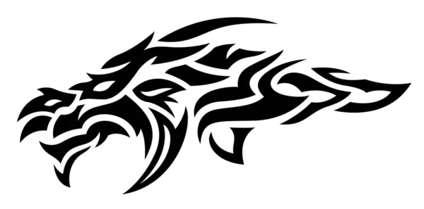 Beautiful Monochrome Tribal Tattoo Vector Illustration Black Decorative Dragon Head — Vetor de Stock