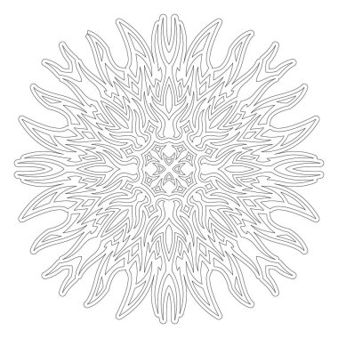 Beautiful monochrome linear vecor illustration for adult coloring book page with abstract tribal pattern isolated on the white background