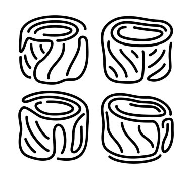 Beautiful monochrome linear vector illustration with decorative eastern rolls set isolated on the white background