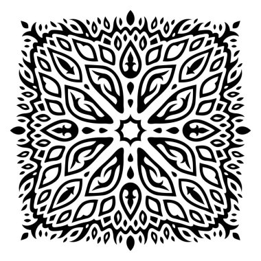 Beautiful monochrome vector illustration with abstract black tribal tattoo square pattern isolated on the white background