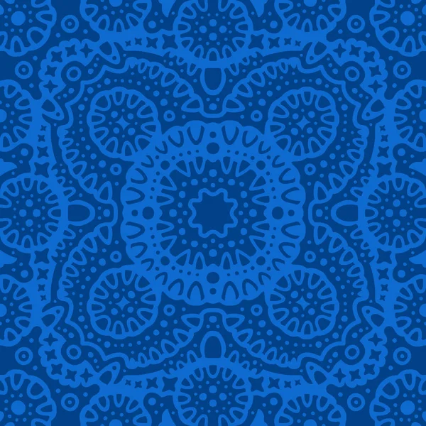Beautiful Monochrome Vector Illustration Abstract Colorful Blue Tribal Seamless Pattern — Vetor de Stock