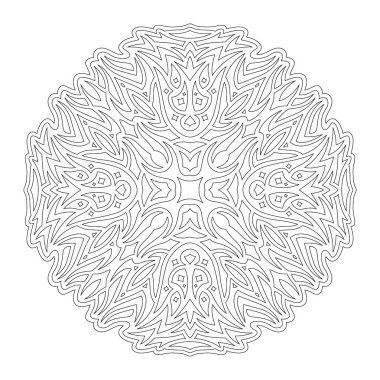 Yetişkin boyama kitabı sayfası için beyaz arkaplanda soyut kabile deseni izole edilmiş güzel monokrom doğrusal vektör çizimi
