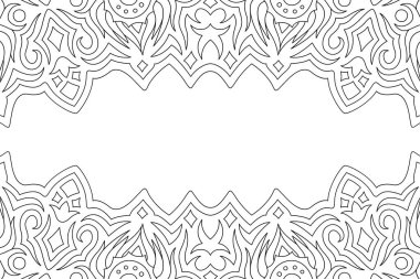 Soyut doğrusal arkaplan ve beyaz kopya alanı olan yetişkin boyama kitabı sayfası için güzel monokrom vektör çizimi