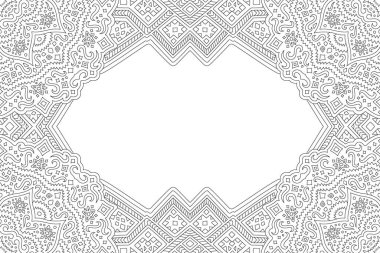 Soyut dikdörtgen kenarı ve beyaz kopya alanı olan yetişkin boyama kitabı sayfası için güzel monokrom doğrusal fantezi vektör ilüstrasyonuName