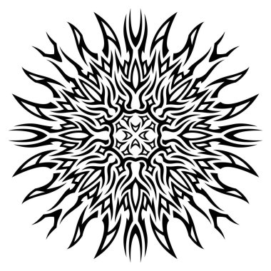 Güzel tek renkli kabile dövmeli vektör çizimi soyut siyah tek desenli beyaz arkaplanda izole edilmiş.