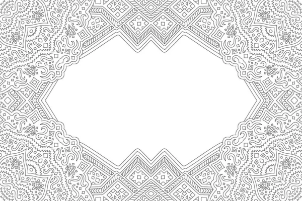 抽象的な長方形の境界と白いコピースペースを持つ大人のぬり絵のページのための美しいモノクロ線形ファンタジーベクトルイラスト — ストックベクタ