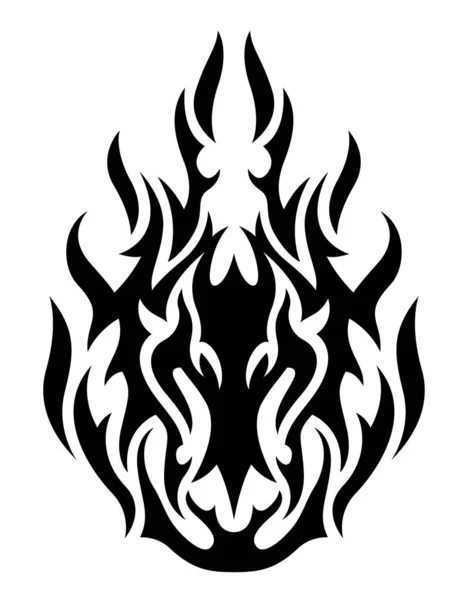 Piękny Monochromatyczny Plemienny Tatuaż Wektor Ilustracja Czarny Dekoracyjny Płonący Potwór — Wektor stockowy