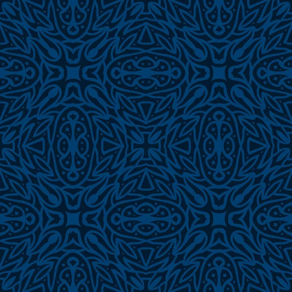 Hermosa Ilustración Vectorial Con Abstracto Azul Oscuro Patrón Inconsútil Tribal — Archivo Imágenes Vectoriales