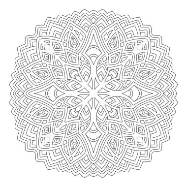 Beyaz arkaplanda soyut geometrik tek desenli yetişkin boyama kitabı sayfası için güzel monokrom doğrusal vektör çizimi