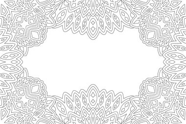 Yetişkin boyama kitabı sayfası için soyut kabile sınırı ve beyaz kopya alanı ile güzel monokrom doğrusal vektör çizimi
