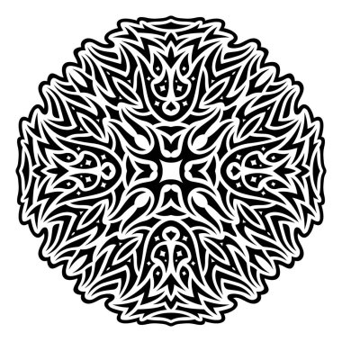 Soyut siyah kabile dövmeli güzel monokrom çizimi. Beyaz arka planda izole edilmiş tek bir şekil.