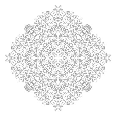 Beyaz arkaplanda soyut vintage desenli yetişkin boyama kitabı sayfası için güzel monokrom doğrusal vektör çizimi
