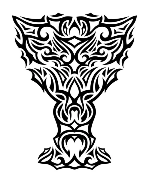 Bela Ilustração Vetorial Tatuagem Tribal Monocromática Com Forma Copo Decorativo —  Vetores de Stock
