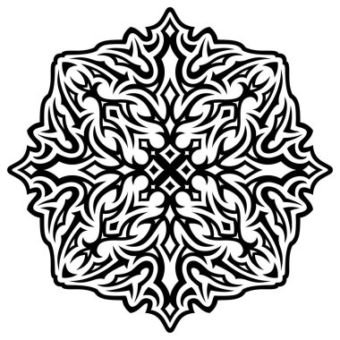 Beyaz arka planda soyut siyah kabile dövmesi desenli güzel tek renkli koyu vektör çizimi