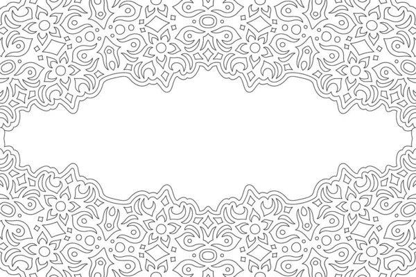 Yetişkin renklendirme kitabı sayfası için soyut çiçek kenarlığı ve beyaz kopya alanı ile güzel monokrom doğrusal vektör çizimi
