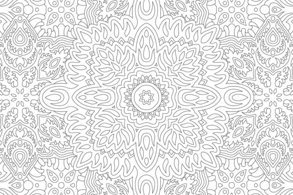 Beautiful Monochrome Vector Illustration Adult Coloring Book Abstract Linear Pattern — Stock Vector