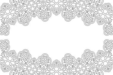 Soyut çiçek kenarlığı ve beyaz kopya alanı olan yetişkin boyama kitabı sayfası için güzel monokrom vektör arkaplanı