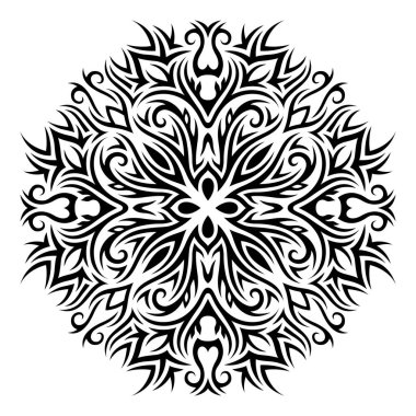 Beyaz arka planda soyut siyah kabile dövmesi desenli güzel tek renkli vektör çizimi