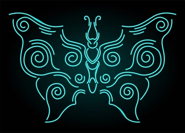 Schöne Lineare Vektorillustration Mit Neonblauen Dekorativ Glänzenden Schmetterlingsilhouette Auf Dem — Stockvektor