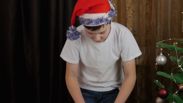 姜饼圣诞佳节 那男孩把钱掏出来 为圣诞节做姜饼 — 图库视频影像