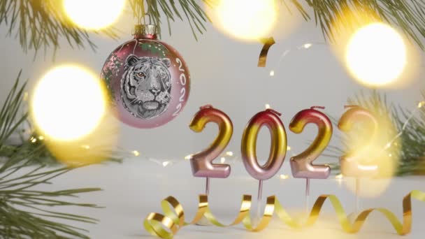 Χριστουγεννιάτικη Κάρτα 2022 Είναι Έτος Του Τίγρη Σύμβολο Του Έτους — Αρχείο Βίντεο