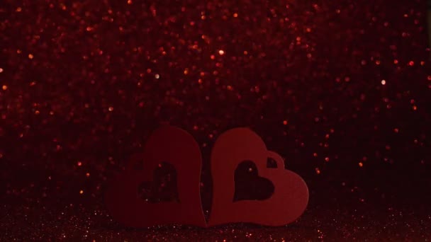 Walentynki Czerwone Lśniące Tło Bokeh Świętujemy Walentynki Dwa Czerwone Serca — Wideo stockowe
