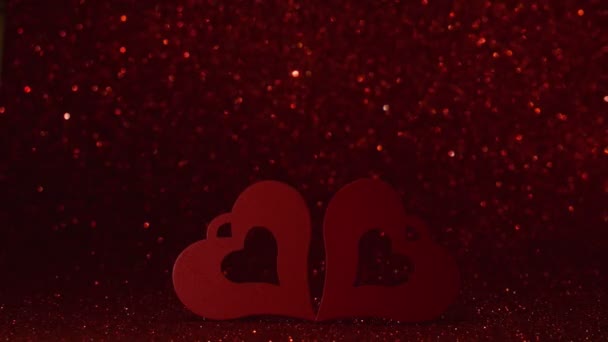 Walentynki Czerwone Lśniące Tło Bokeh Świętujemy Walentynki Dwa Czerwone Serca — Wideo stockowe