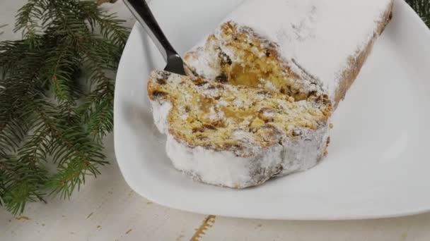Традиційний Різдвяний Десерт Німеччини Гілки Ледь Кришталевий Декор — стокове відео
