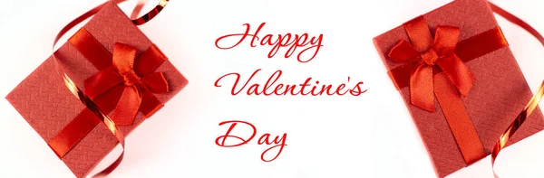 Diseño Del Banner Del Día San Valentín Regalos Rojos Sobre — Foto de Stock