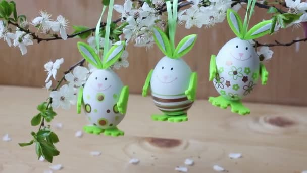 Easter Eggs Easter Easter Eggs Hang Sakura Branch Easter Background — Stock Video