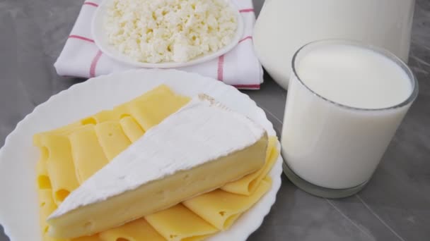 Молочные Продукты Молоко Творог Сыр Правильное Питание Белок Кальций — стоковое видео