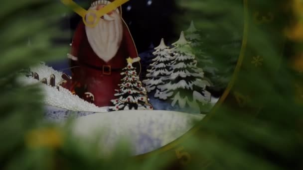 Kerstcompositie Kerstman Kerst Sparren Takken — Stockvideo