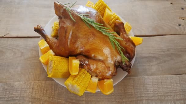 Roasted Whole Chicken Turkey Thanksgiving Day Christmas — Vídeos de Stock