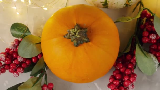 Thanksgiving Day Pumpkins Garland Festive Scene Autumn Festival Autumn Dinner — Stock Video