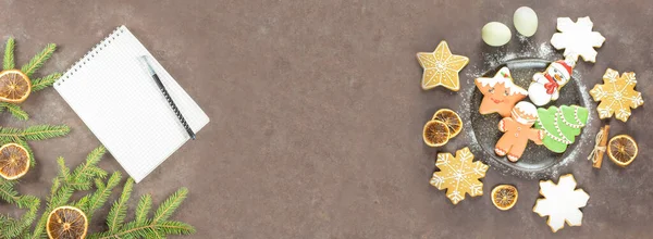 Lebkuchen Weihnachten Flache Lage Draufsicht Rezept Für Weihnachtliche Lebkuchen Banner — Stockfoto