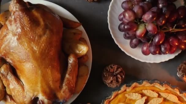 Festive Table Chicken Pumpkin Pie — Stock Video