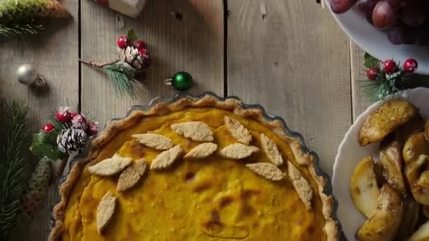 Festive Table Chicken Pumpkin Pie — Stock Video