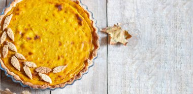 Şükran Günü geçmişi. Balkabağı turtası. Pankart. Boşluğu kopyala