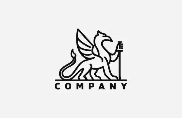 Minimalista Griffin Logo Design Vector Ilustração — Vetor de Stock