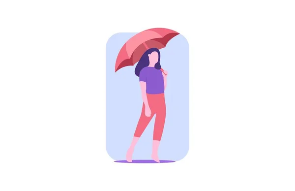 Woman Blue Dress Holding Umbrella Design Vector — Stock Vector