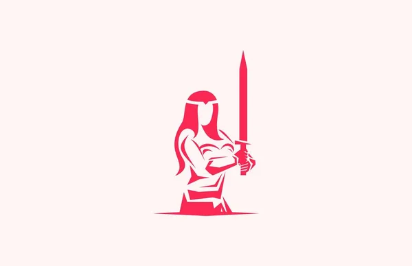 Woman Warrior Logo Design Vector — Vetor de Stock
