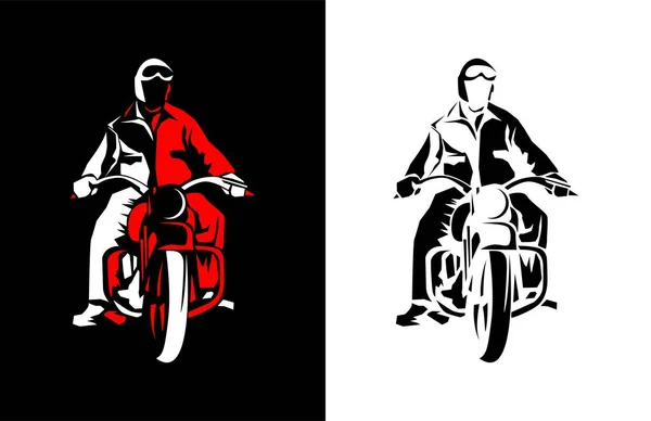 Riding Vintage Motorbike Minimalist Illustrative Vector — стоковый вектор