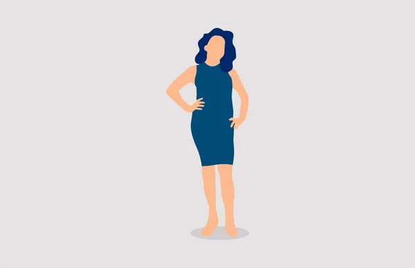 Femme Posant Robe Bleue Illustration Design — Image vectorielle