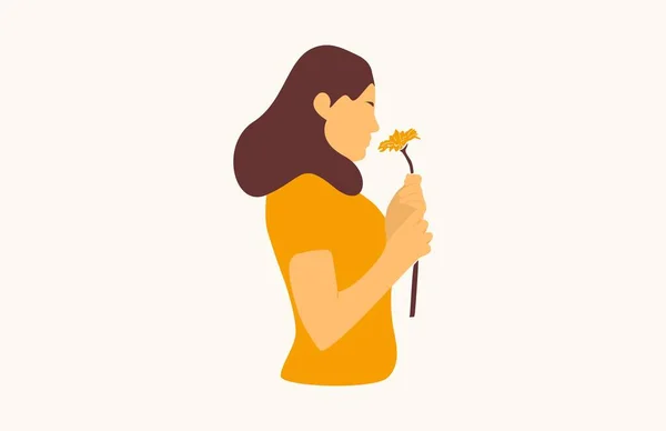 Portrait Girl Holding Flowers Vector Art — Stock Vector